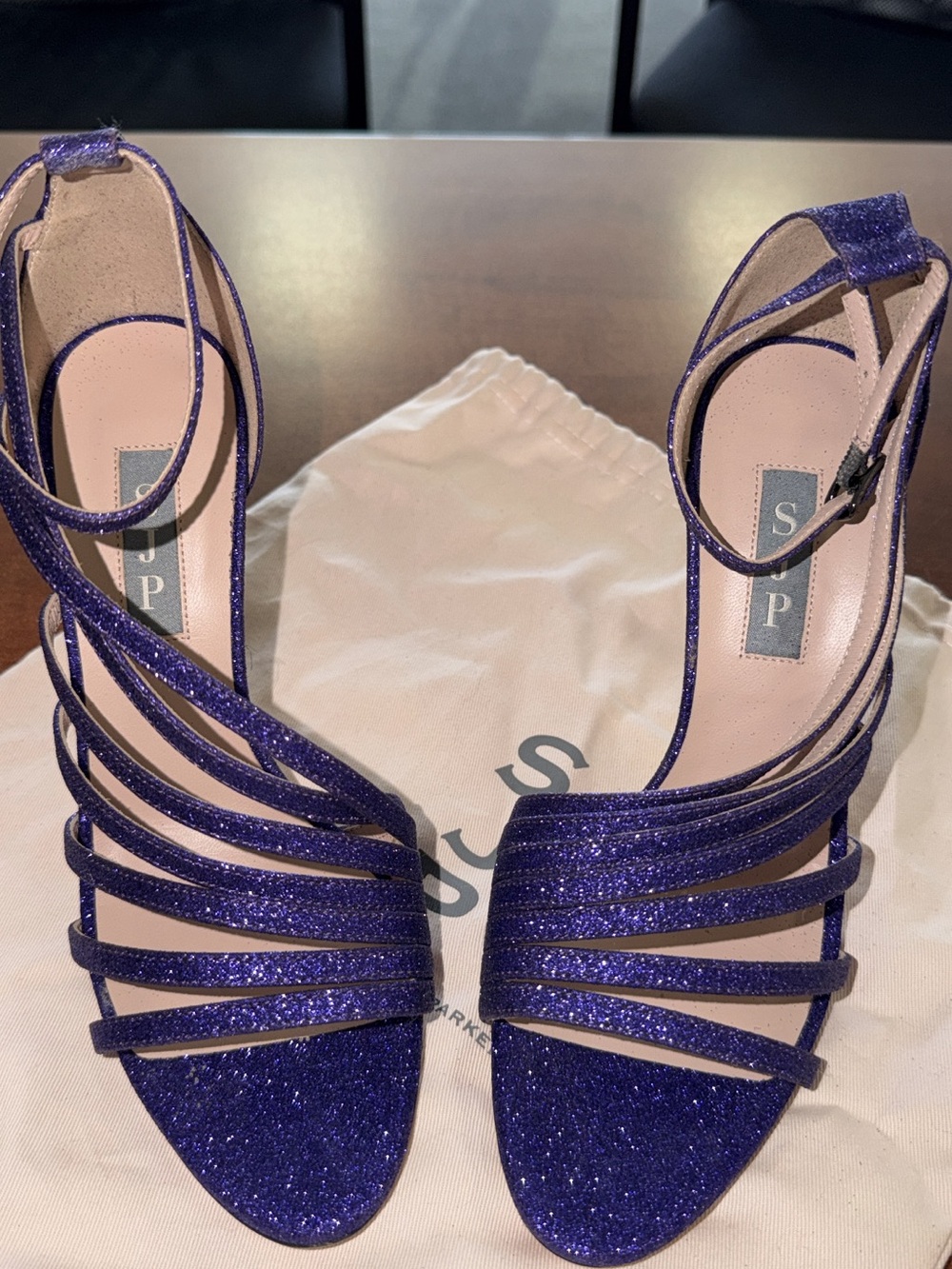 SJP by Sarah Jessica Parker Violet Glitter Strappy High Heels